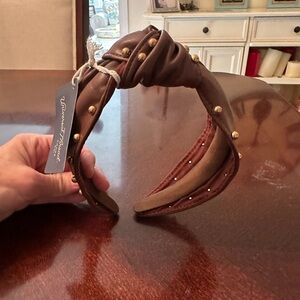 Universal Thread Knot Headband Gold Studs Brown NWT